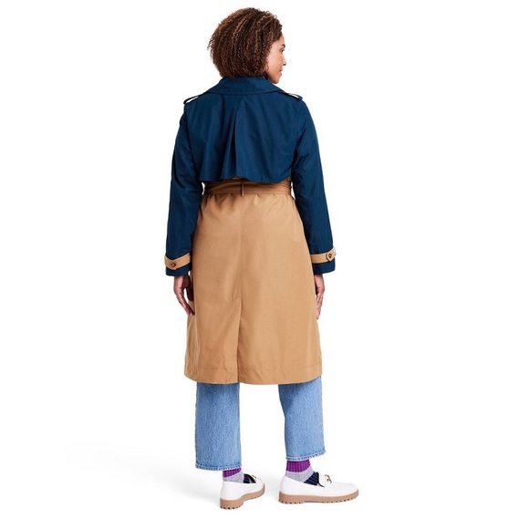 🔖 LA LIGNE x Target Women's Side Stripe Trench Coat Navy Tan - Picture 7 of 11